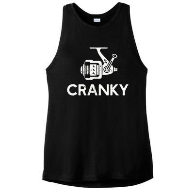 Cranky Fishing Reel Pun Humor Fishermen Ladies PosiCharge Tri-Blend Wicking Tank