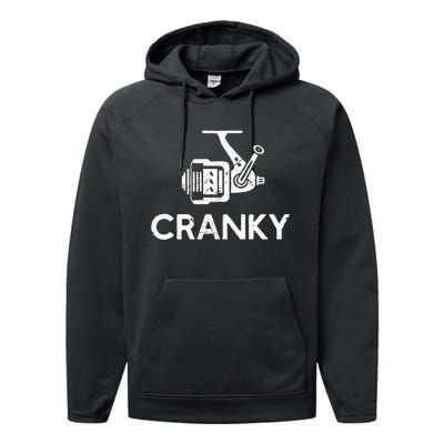 Cranky Fishing Reel Pun Humor Fishermen Performance Fleece Hoodie