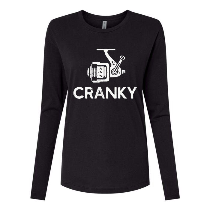 Cranky Fishing Reel Pun Humor Fishermen Womens Cotton Relaxed Long Sleeve T-Shirt