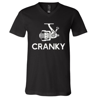 Cranky Fishing Reel Pun Humor Fishermen V-Neck T-Shirt