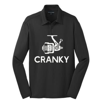 Cranky Fishing Reel Pun Humor Fishermen Silk Touch Performance Long Sleeve Polo