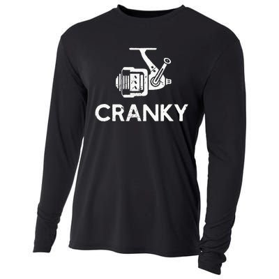 Cranky Fishing Reel Pun Humor Fishermen Cooling Performance Long Sleeve Crew