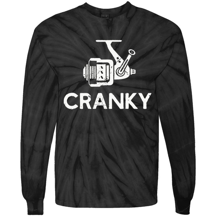 Cranky Fishing Reel Pun Humor Fishermen Tie-Dye Long Sleeve Shirt