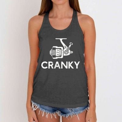 Cranky Fishing Reel Pun Humor Fishermen Women's Knotted Racerback Tank