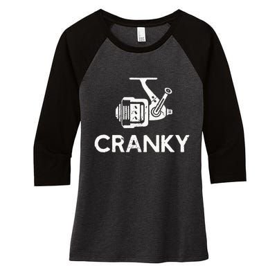 Cranky Fishing Reel Pun Humor Fishermen Women's Tri-Blend 3/4-Sleeve Raglan Shirt