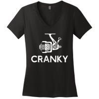 Cranky Fishing Reel Pun Humor Fishermen Women's V-Neck T-Shirt