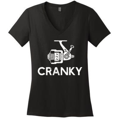 Cranky Fishing Reel Pun Humor Fishermen Women's V-Neck T-Shirt