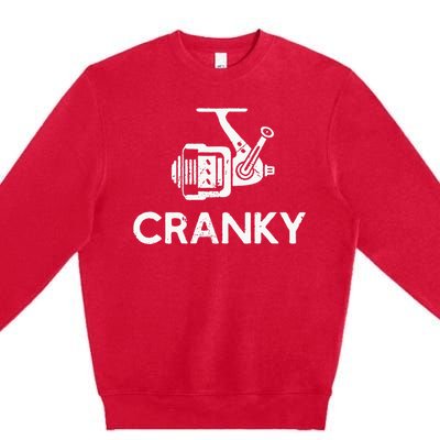 Cranky Fishing Reel Pun Humor Fishermen Premium Crewneck Sweatshirt