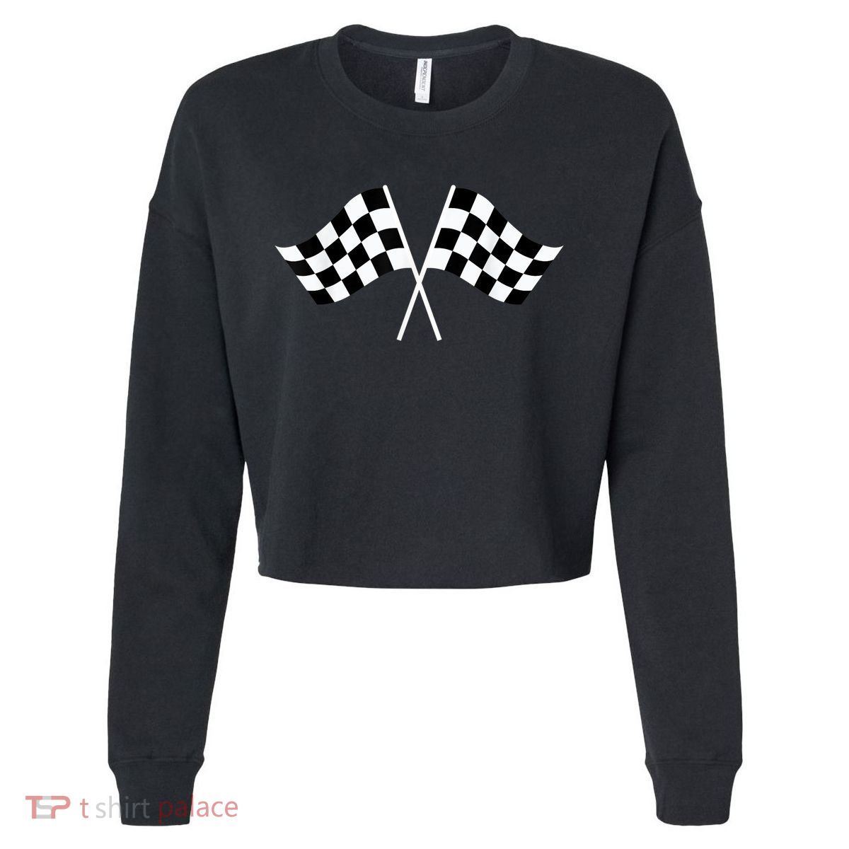 Checkered Flag Racing Cropped Pullover Crew