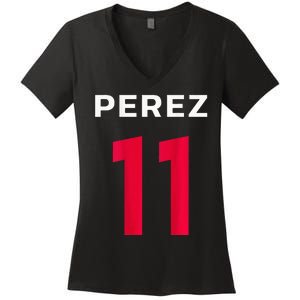 Checo Formula Racing Driver 11 Fan Team Hecho En Mexico Women's V-Neck T-Shirt