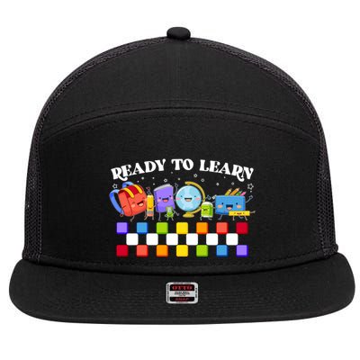 Cute Funny Ready To Learn Back To School 7 Panel Mesh Trucker Snapback Hat