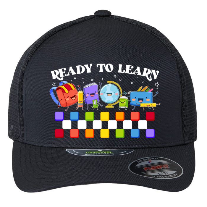 Cute Funny Ready To Learn Back To School Flexfit Unipanel Trucker Cap