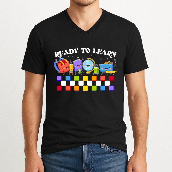 Cute Funny Ready To Learn Back To School V-Neck T-Shirt