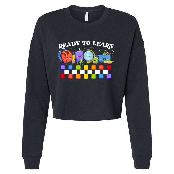 Cute Funny Ready To Learn Back To School Cropped Pullover Crew