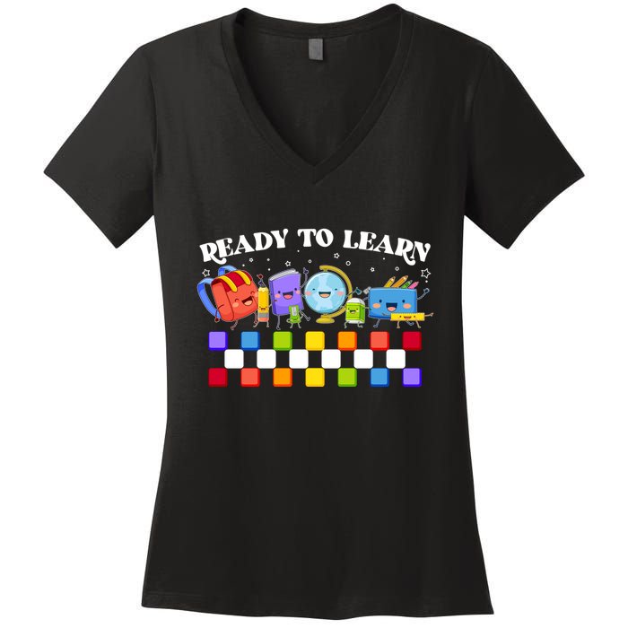 Cute Funny Ready To Learn Back To School Women's V-Neck T-Shirt