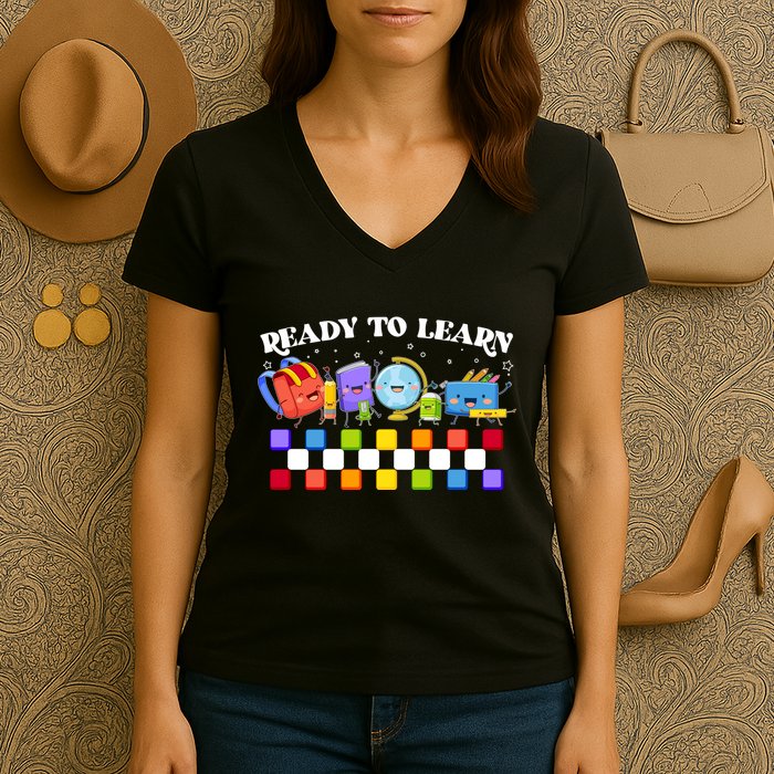 Cute Funny Ready To Learn Back To School Women's V-Neck T-Shirt