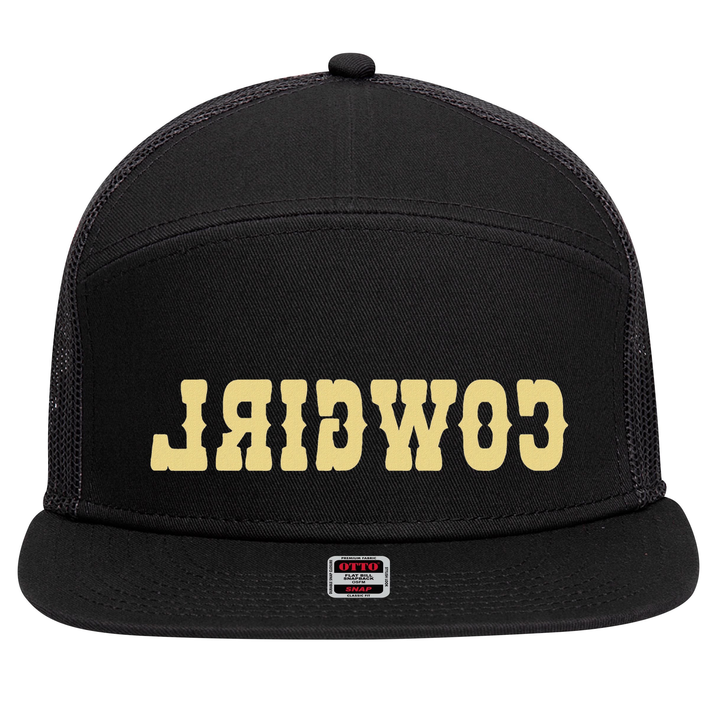 Country Funny Reverse Cowgirl 7 Panel Mesh Trucker Snapback Hat