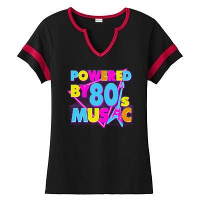 Cool Funny Retro Powered By 80's Music Ladies Halftime Notch Neck Tee