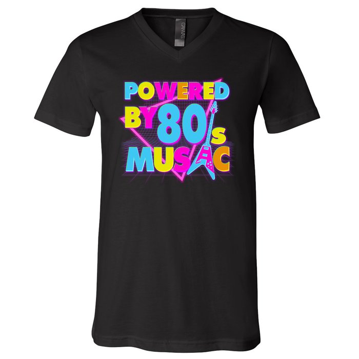 Cool Funny Retro Powered By 80's Music V-Neck T-Shirt