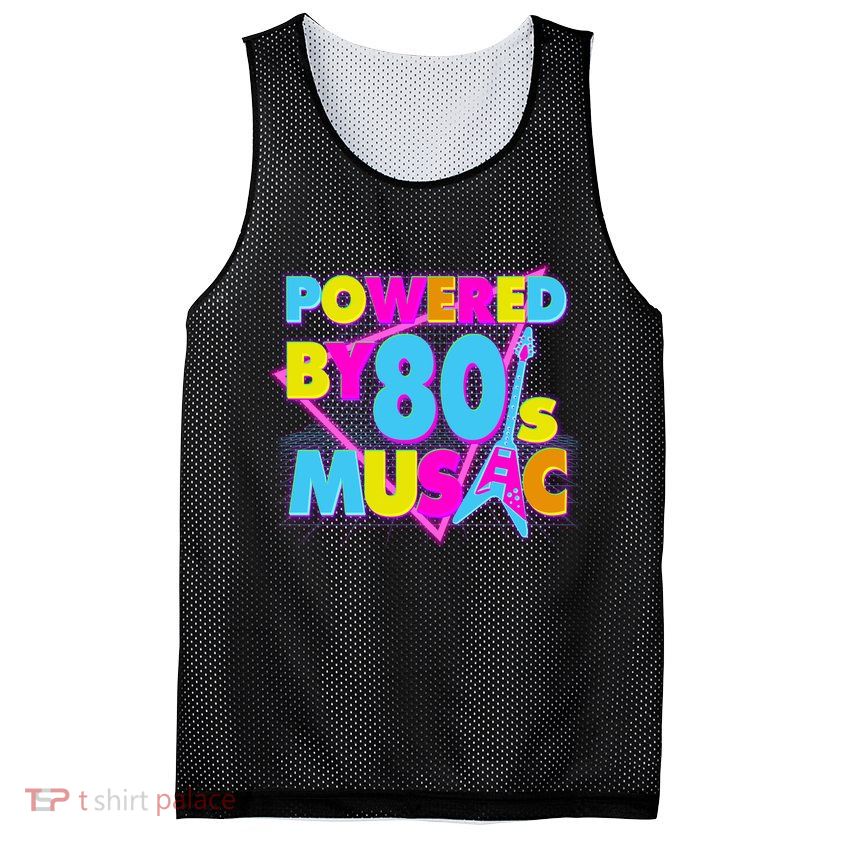 Cool Funny Retro Powered By 80's Music Mesh Reversible Basketball Jersey Tank