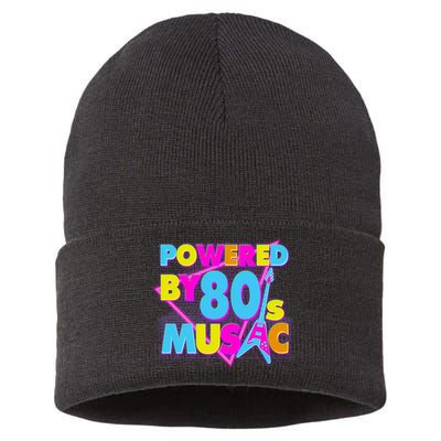 Cool Funny Retro Powered By 80's Music Sustainable Knit Beanie