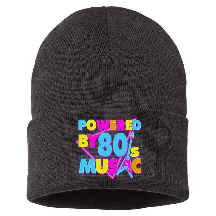 Cool Funny Retro Powered By 80's Music Sustainable Knit Beanie