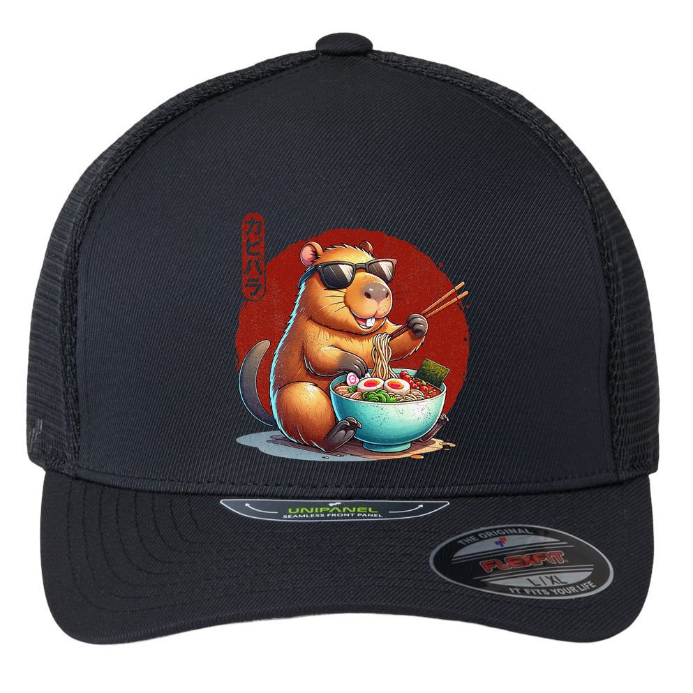 Capybara Funny Ramen Capybara Rodent Kawaii Anime Flexfit Unipanel Trucker Cap