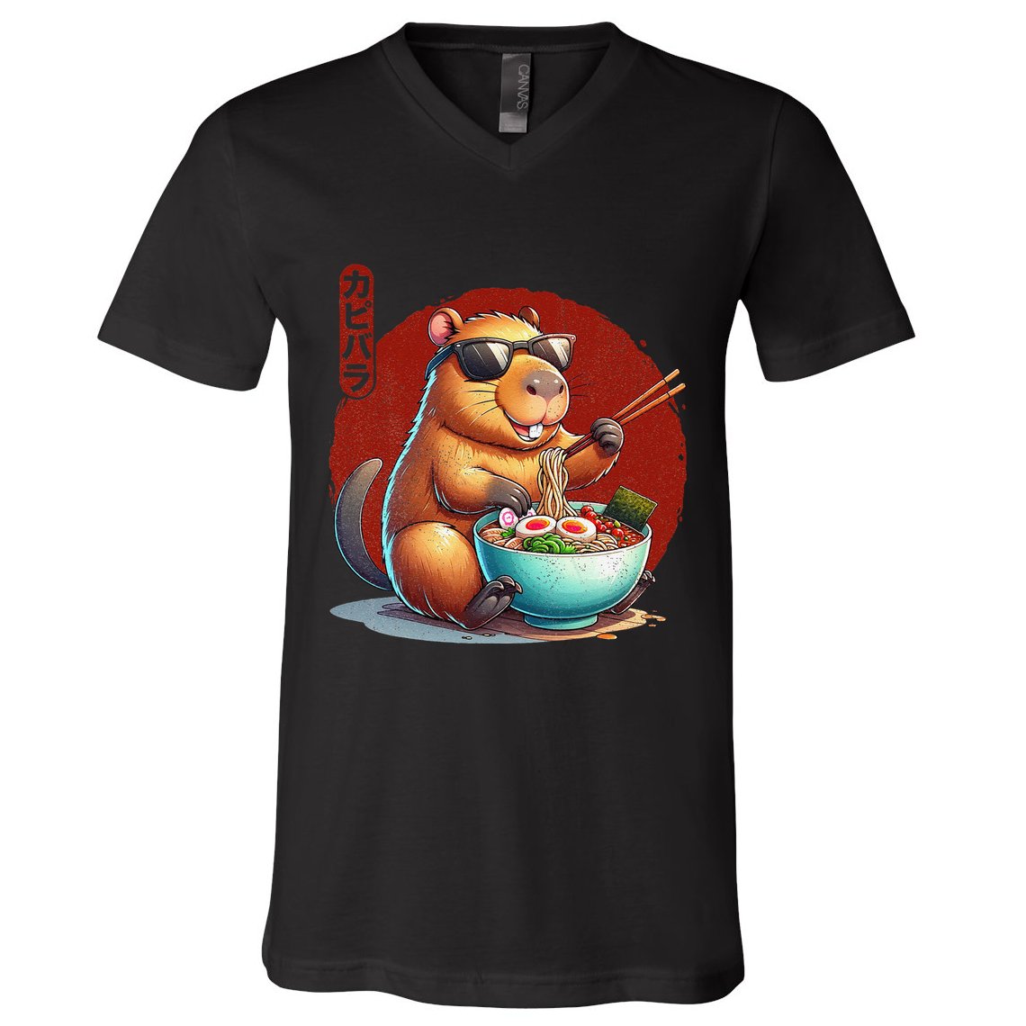 Capybara Funny Ramen Capybara Rodent Kawaii Anime V-Neck T-Shirt