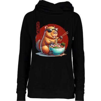 Capybara Funny Ramen Capybara Rodent Kawaii Anime Womens Funnel Neck Pullover Hood