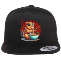 Capybara Funny Ramen Capybara Rodent Kawaii Anime Flat Bill Trucker Hat