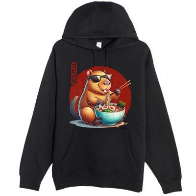 Capybara Funny Ramen Capybara Rodent Kawaii Anime Premium Pullover Hoodie