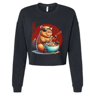 Capybara Funny Ramen Capybara Rodent Kawaii Anime Cropped Pullover Crew