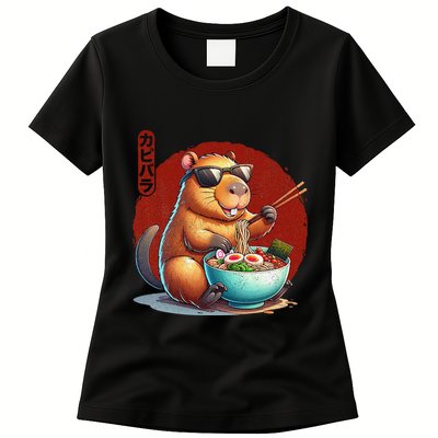 Capybara Funny Ramen Capybara Rodent Kawaii Anime Womens T-Shirt