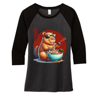 Capybara Funny Ramen Capybara Rodent Kawaii Anime Women's Tri-Blend 3/4-Sleeve Raglan Shirt