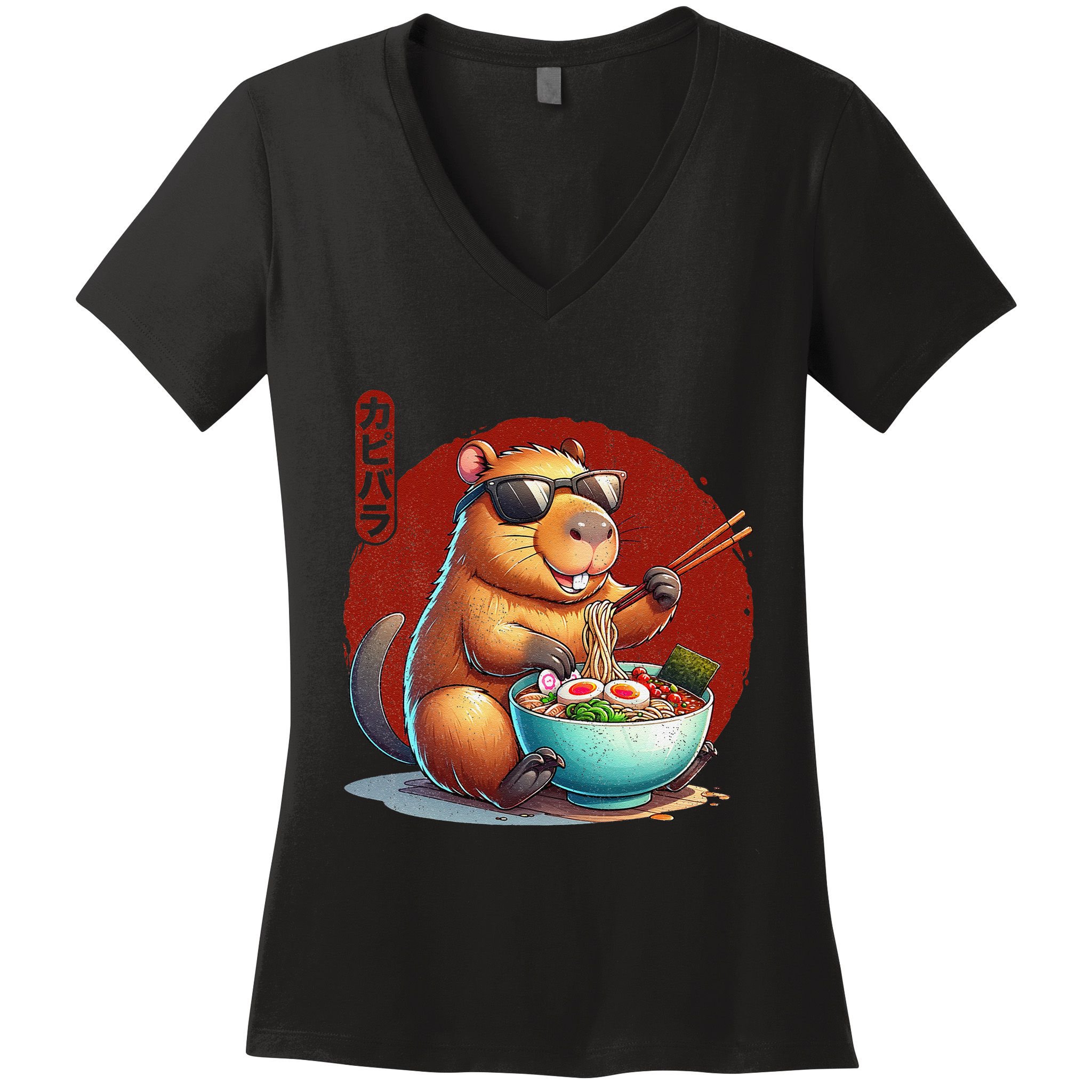 Capybara Funny Ramen Capybara Rodent Kawaii Anime Women's V-Neck T-Shirt
