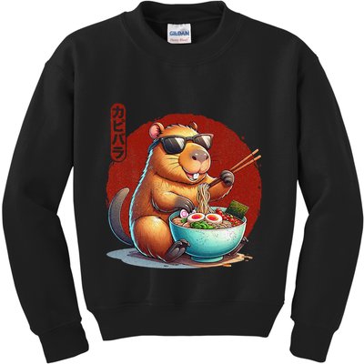 Capybara Funny Ramen Capybara Rodent Kawaii Anime Kids Sweatshirt