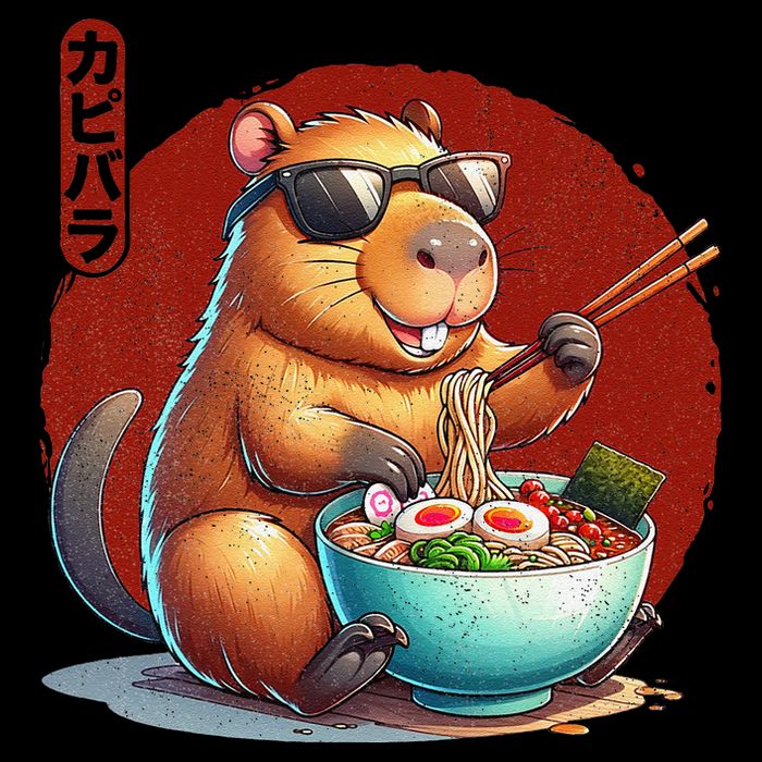 Capybara Funny Ramen Capybara Rodent Kawaii Anime Short Acrylic Beanie