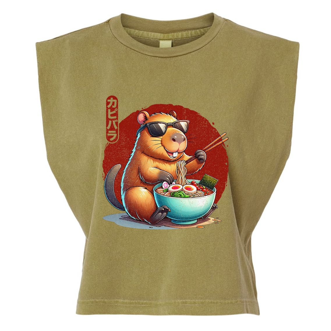 Capybara Funny Ramen Capybara Rodent Kawaii Anime Garment-Dyed Women's Muscle Tee