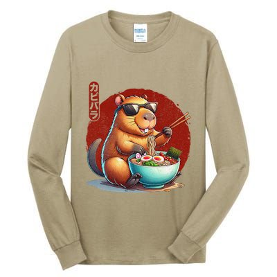 Capybara Funny Ramen Capybara Rodent Kawaii Anime Tall Long Sleeve T-Shirt