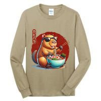 Capybara Funny Ramen Capybara Rodent Kawaii Anime Tall Long Sleeve T-Shirt