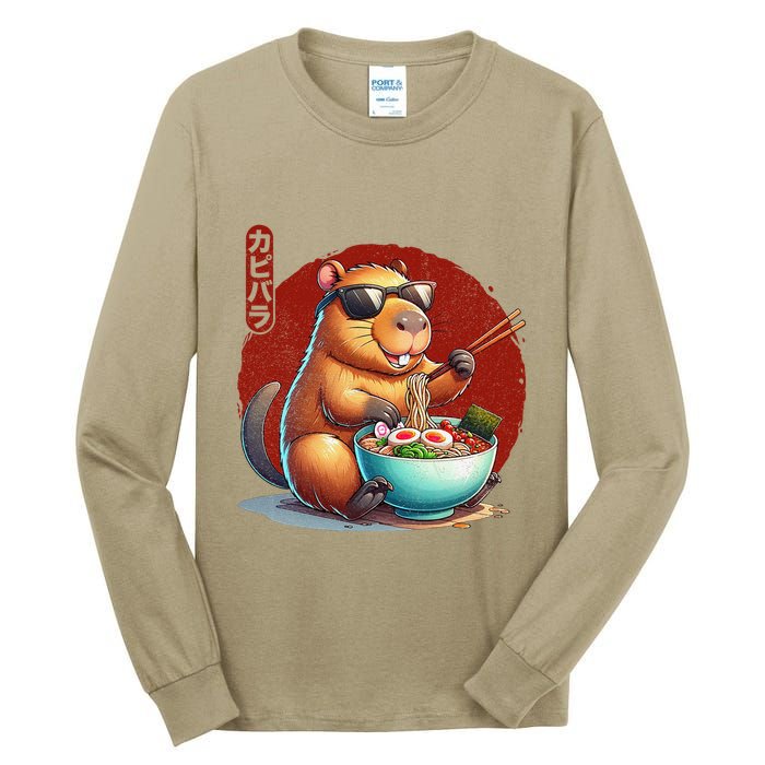 Capybara Funny Ramen Capybara Rodent Kawaii Anime Tall Long Sleeve T-Shirt