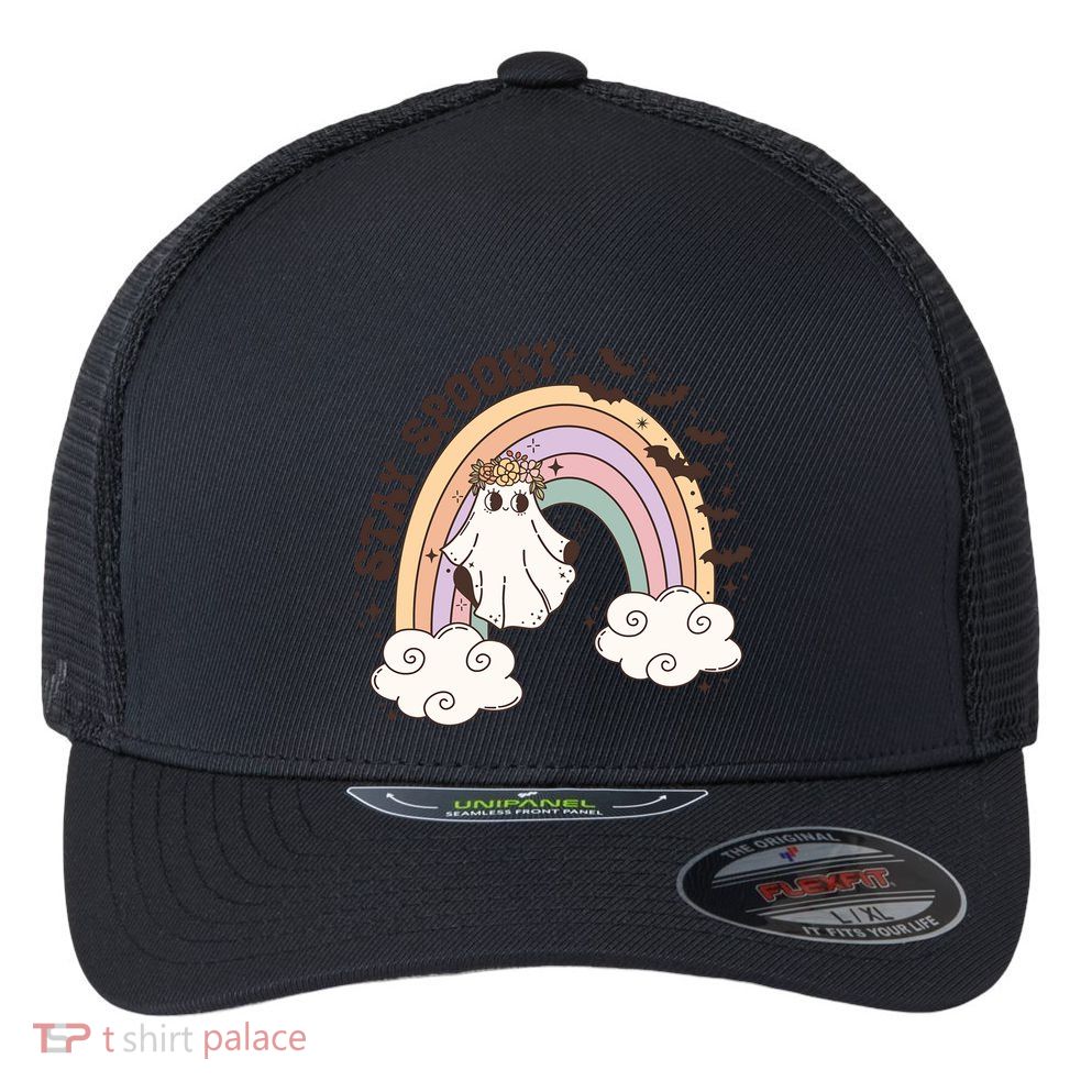 Cute Funny Retro Halloween Ghost Spooky Season Stay Spooky Meaningful Gift Flexfit Unipanel Trucker Cap