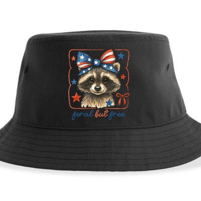 Coquette Funny Raccoon 4th Of July Patriotic Feral But Free Sustainable Bucket Hat