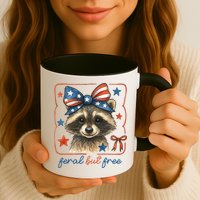 Coquette Funny Raccoon 4th Of July Patriotic Feral But Free Mug