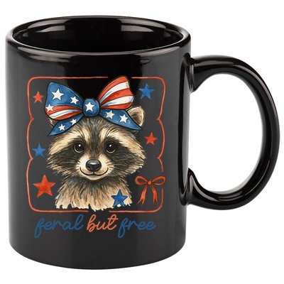 Coquette Funny Raccoon 4th Of July Patriotic Feral But Free 11oz C Handle Ceramic Mug