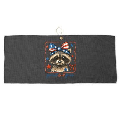Coquette Funny Raccoon 4th Of July Patriotic Feral But Free Large Microfiber Waffle Golf Towel