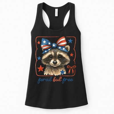 Coquette Funny Raccoon 4th Of July Patriotic Feral But Free Womens Tank Top