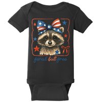 Coquette Funny Raccoon 4th Of July Patriotic Feral But Free Baby Bodysuit