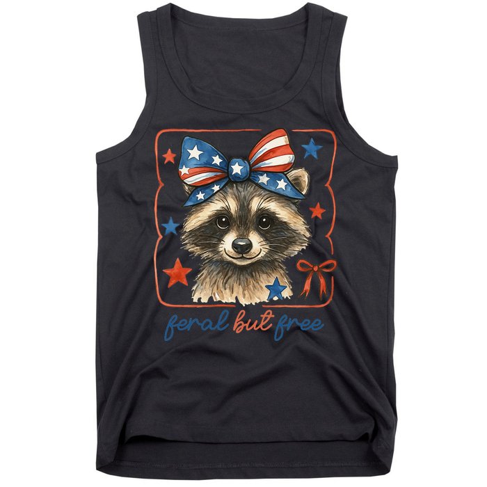 Coquette Funny Raccoon 4th Of July Patriotic Feral But Free Tank Top