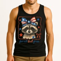 Coquette Funny Raccoon 4th Of July Patriotic Feral But Free Tank Top